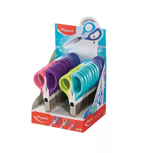 Olló display, iskolai, 13 cm, MAPED "Sensoft Asym", vegyes színek