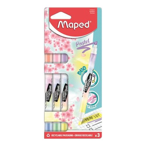 Szövegkiemelő készlet, 1-5 mm, kétvégű, MAPED "Fluo Peps Duo", 6 különböző pasztell szín
