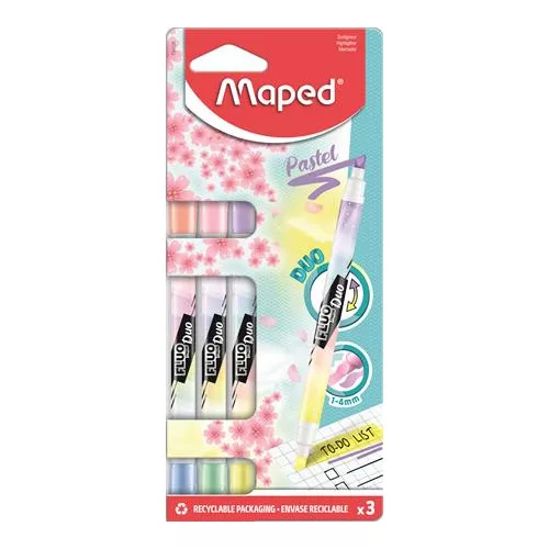 Szövegkiemelő készlet, 1-5 mm, kétvégű, MAPED "Fluo Peps Duo", 6 különböző pasztell szín