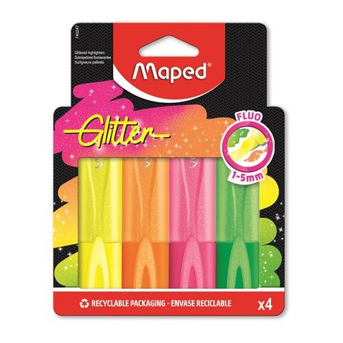 Szövegkiemelő készlet, 1-5 mm, MAPED "Glitter Fluo Peps", vegyes fluoreszkáló színek