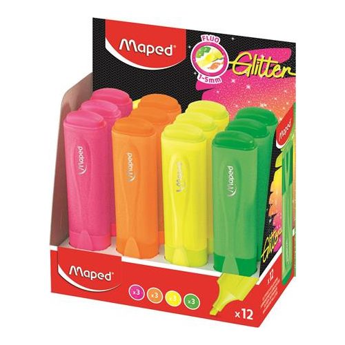 Szövegkiemelő display, 1-5 mm, MAPED "Glitter Fluo Peps", vegyes fluoreszkáló színek