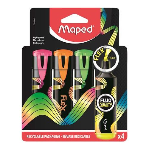 Szövegkiemelő készlet, 1-5 mm, MAPED "Fluo Peps Flex", 4 különböző szín