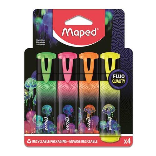 Szövegkiemelő készlet, 1-5 mm, MAPED "Deepsea Paradise Fluo Peps", 4 különböző szín