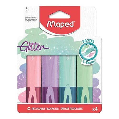 Szövegkiemelő készlet, 1-5 mm, MAPED "Glitter Fluo Peps", vegyes pasztell színek
