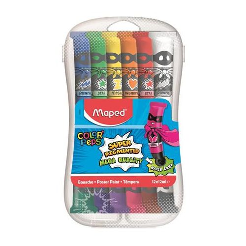 Tempera készlet, 12 darabos, műanyag dobozban, MAPED