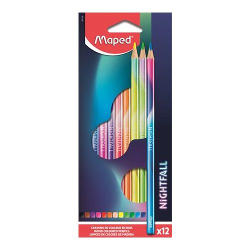 Színes ceruza készlet, háromszögletű, MAPED "Nightfall", 12 különböző szín