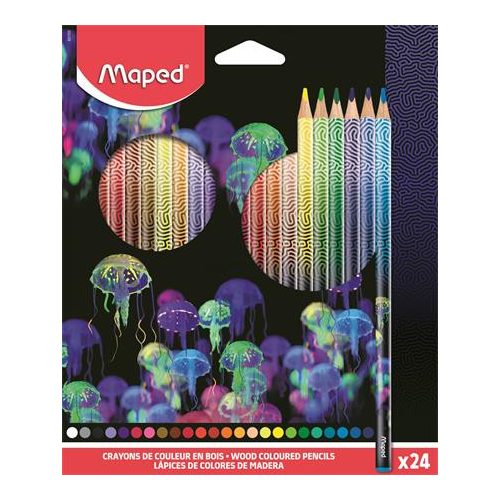 Színes ceruza készlet, háromszögletű, MAPED "Deepsea Paradise", 24 különböző szín