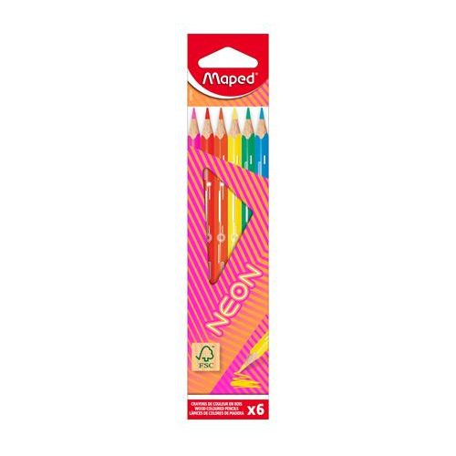 Színes ceruza készlet, háromszögletű, MAPED "Neon", 6 különböző szín