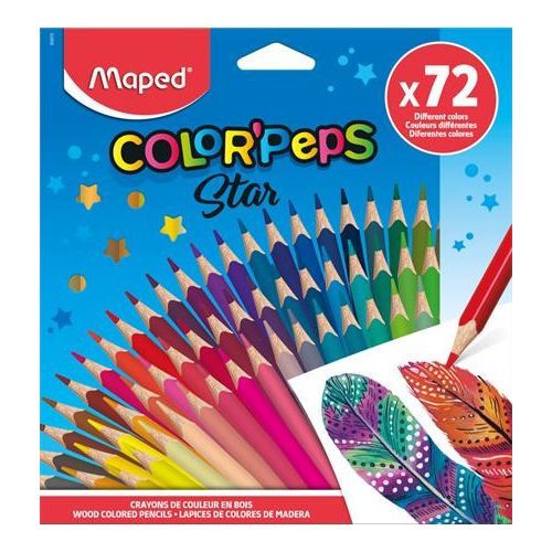 Színes ceruza készlet, háromszögletű, MAPED "Color'Peps Star", 72 különböző szín