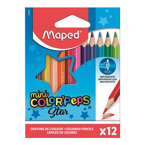 Színes ceruza készlet, háromszögletű, MAPED "Color'Peps Star Mini", 12 különböző szín