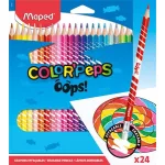 Színes ceruza készlet, háromszögletű, radírozható, MAPED "Color'Peps Oops", 24 különböző szín