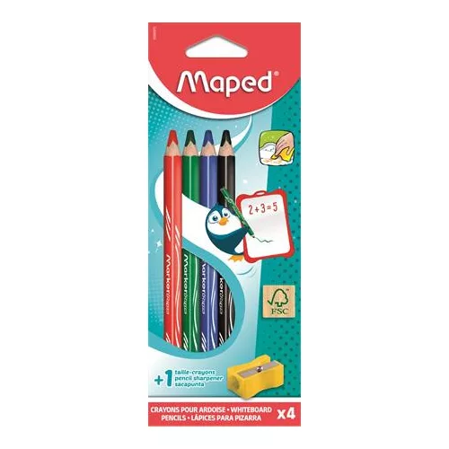 Táblaceruza készlet, fehértáblához, MAPED, 4 féle szín, hegyezővel