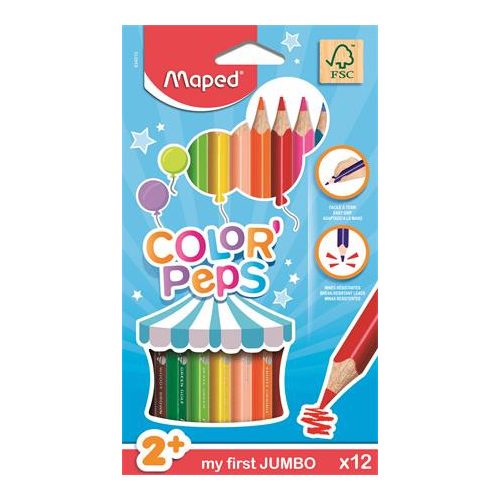 Színes ceruza készlet, háromszögletű, vastag, MAPED "Jumbo", 12 különböző szín