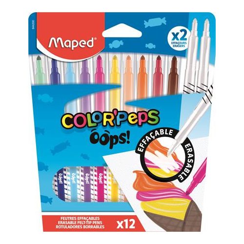 Filctoll készlet, 3,6 mm, törölhető, MAPED "Color'Peps Oops!", 10+2 különböző szín