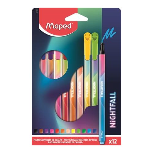 Filctoll készlet, 2,5 mm, kimosható, MAPED "Nightfall", 12 különböző szín