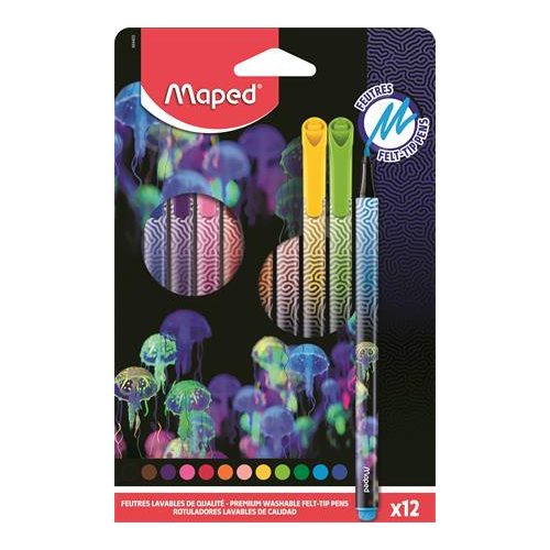Filctoll készlet, 0,8 mm, kimosható, MAPED "Deepsea Paradise", 12 különböző szín
