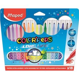   Filctoll készlet, mosható, MAPED "Color'Peps Long Life", 18 különböző szín