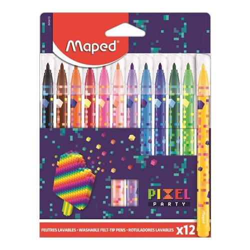 Filctoll készlet, 2,8 mm, kimosható, MAPED "Pixel Party", 12 különböző szín