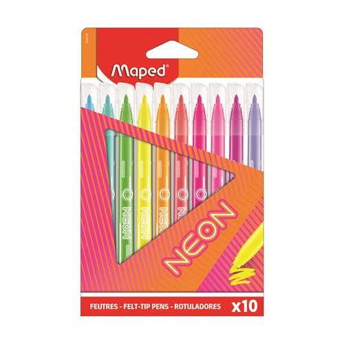 Filctoll készlet, 2,8 mm, kimosható, MAPED "Neon", 10 különböző szín