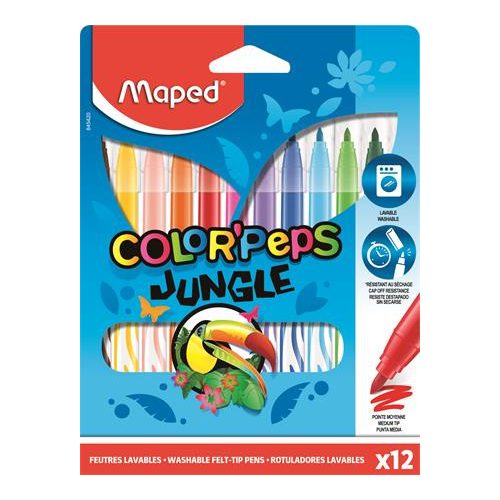 Filctoll készlet, 2,8 mm, kimosható, MAPED "Color'Peps Jungle", 12 különböző szín