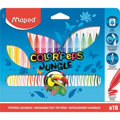 Filctoll készlet, 2,8 mm, kimosható, MAPED "Color'Peps Jungle", 18 különböző szín