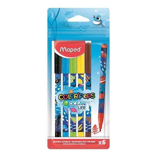 Filctoll készlet, 2 mm, kimosható, MAPED "Color'Peps Ocean Life", 6 különböző szín