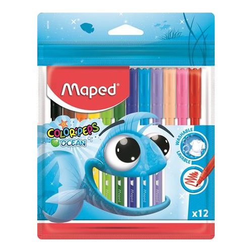 Filctoll készlet, 2 mm, kimosható, MAPED "Color'Peps Ocean", 12 különböző szín