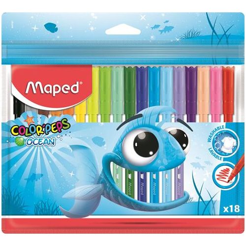 Filctoll készlet, 2 mm, kimosható, MAPED "Color'Peps Ocean", 18 különböző szín