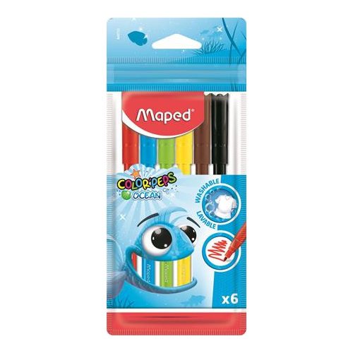 Filctoll készlet, 2 mm, kimosható, MAPED "Color'Peps Ocean", 6 különböző szín