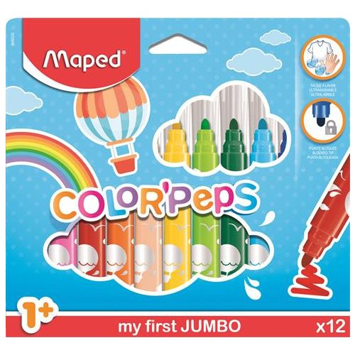 Filctoll készlet, 1-5 mm, kimosható, vastag, MAPED "Color'Peps Jumbo", 12 különböző szín