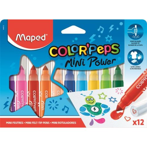 Filctoll készlet, 6,5 mm, kimosható, MAPED "Color'Peps Mini Power", 12 különböző szín