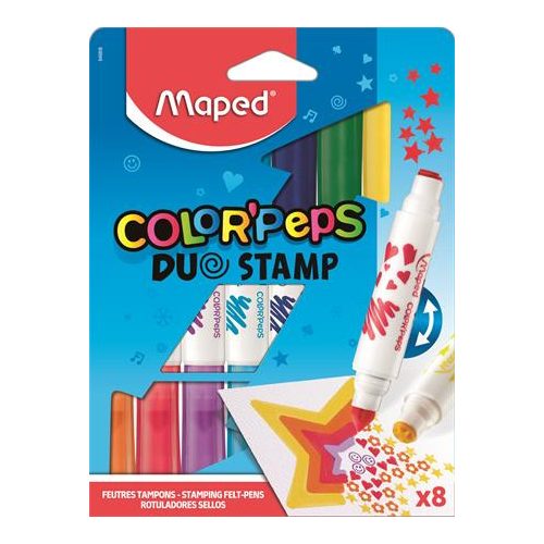 Filctoll készlet, 7,5 mm, kétvégű, MAPED "Color'Peps Duo Stamp" 8 különböző szín és minta