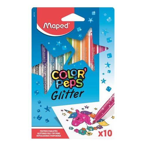 Filctoll készlet, 2,8 mm, csillámos, MAPED "Color'Peps Glitter", 10 különböző szín