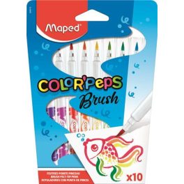   Filctoll készlet, kimosható, ecsetjellegű, MAPED "Color ’Peps Brush", 10 különböző szín