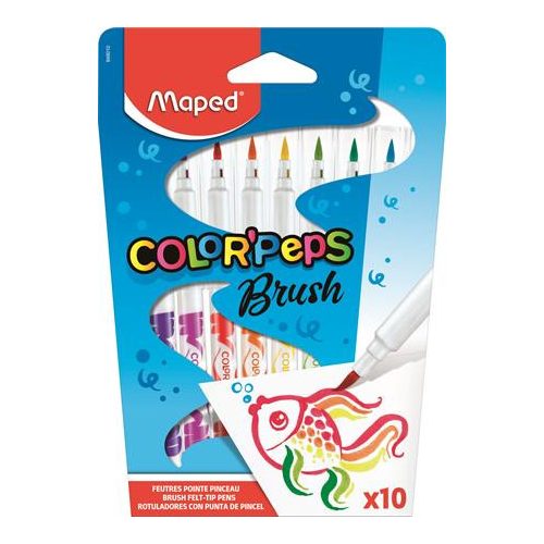 Filctoll készlet, kimosható, ecsetjellegű, MAPED "Color ’Peps Brush", 10 különböző szín