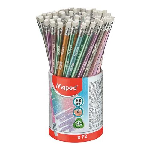 Grafitceruza radírral, ceruzatartó, HB, háromszögletű, MAPED "Black'Peps Glitter Deco", vegyes pasztell színek