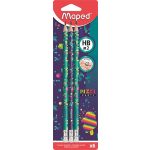 Grafitceruza radírral, HB, háromszögletű, MAPED "Pixel Party", 6 darab