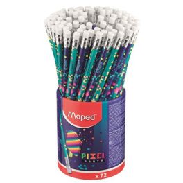   Grafitceruza radírral, ceruzatartó, HB, háromszögletű, MAPED "Pixel Party", 72 darab