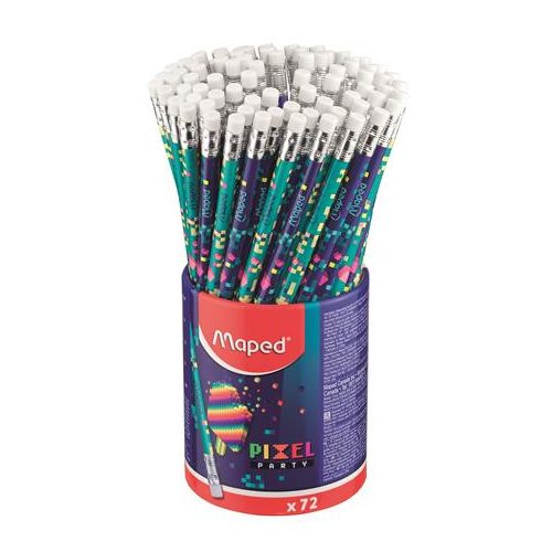Grafitceruza radírral, ceruzatartó, HB, háromszögletű, MAPED "Pixel Party", 72 darab