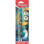 Grafitceruza radírral, HB, háromszögletű, ceruzafogóval, MAPED "Jungle Fever", kétféle minta