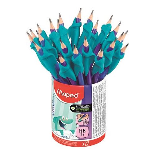 Grafitceruza radírral és ceruzafogóval, ceruzatartó, HB, háromszögletű, MAPED "Kidy Learn"