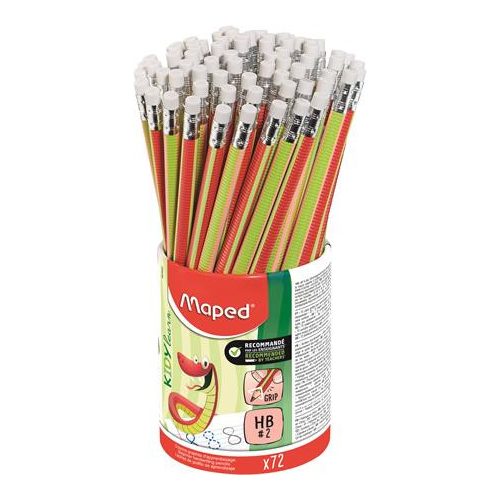 Írástanuló grafitceruza radírral, ceruzatartó, HB, háromszögletű, MAPED "Kidy Learn", 72 darab