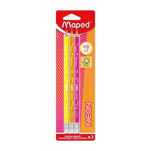 Grafitceruza radírral, HB, háromszögletű, MAPED "Black'Peps Neon", vegyes színek