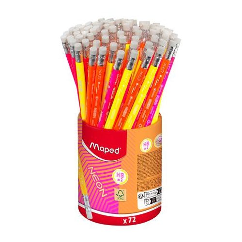 Grafitceruza radírral, ceruzatartó, HB, háromszögletű, MAPED "Black'Peps Neon", vegyes színek