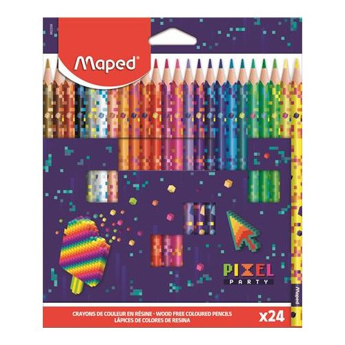 Színes ceruza készlet, háromszögletű, MAPED "Pixel Party", 24 különböző szín