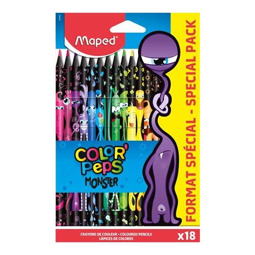 Színes ceruza készlet, háromszögletű, MAPED "Color'Peps Monster" 18 különböző szín