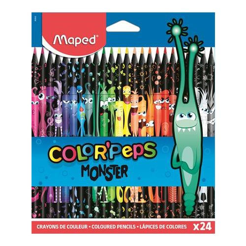Színes ceruza készlet, háromszögletű, MAPED "Color'Peps Monster" 24 különböző szín