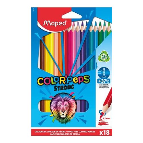 Színes ceruza készlet, háromszögletű, MAPED "Color'Peps Strong", 18 különböző szín