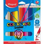 Színes ceruza készlet, háromszögletű, MAPED "Color'Peps Strong", 24 különböző szín