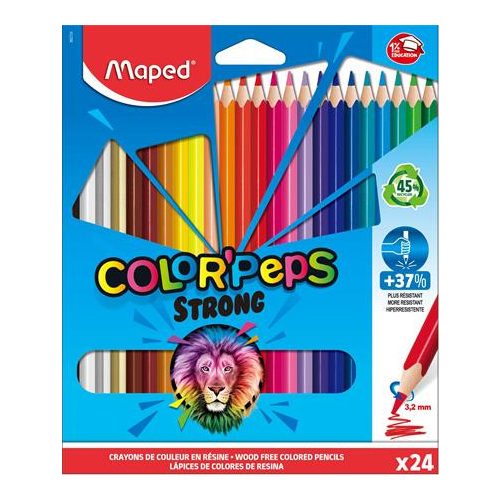 Színes ceruza készlet, háromszögletű, MAPED "Color'Peps Strong", 24 különböző szín